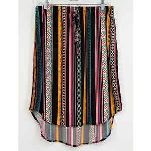 Women's Striped High Low Skirt Colorful Aztec Festival Boho Elastic Waist XL Y2K